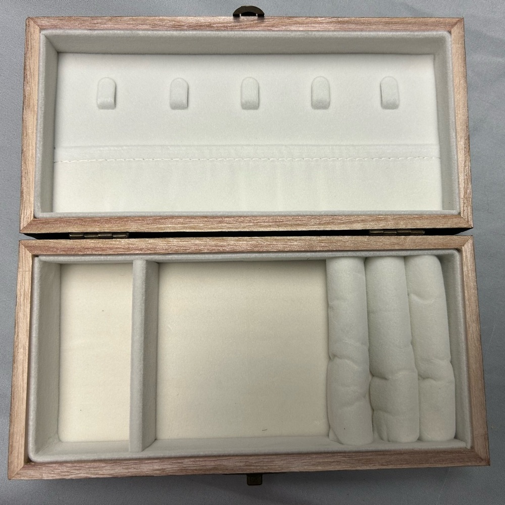 Wooden Jewelry Box with velvet Cream Interior
